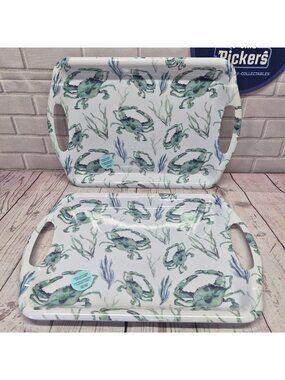 Lot Of 2~Plastic Crab Serving Platter Tray~16”x10.5”~BPA Free~Parties~Cookouts‎